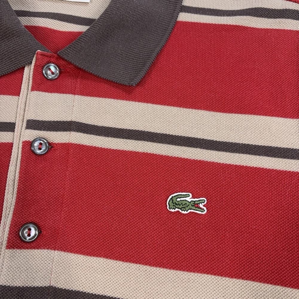 Lacoste Polo Shirt Men's S / 3 Red Stripe Logo 100% Cotton Button Shirt - Picture 6 of 15